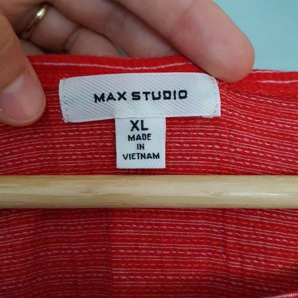 Max Studio Tie Front Asymmetrical Top Red Stripe - Picture 5 of 6